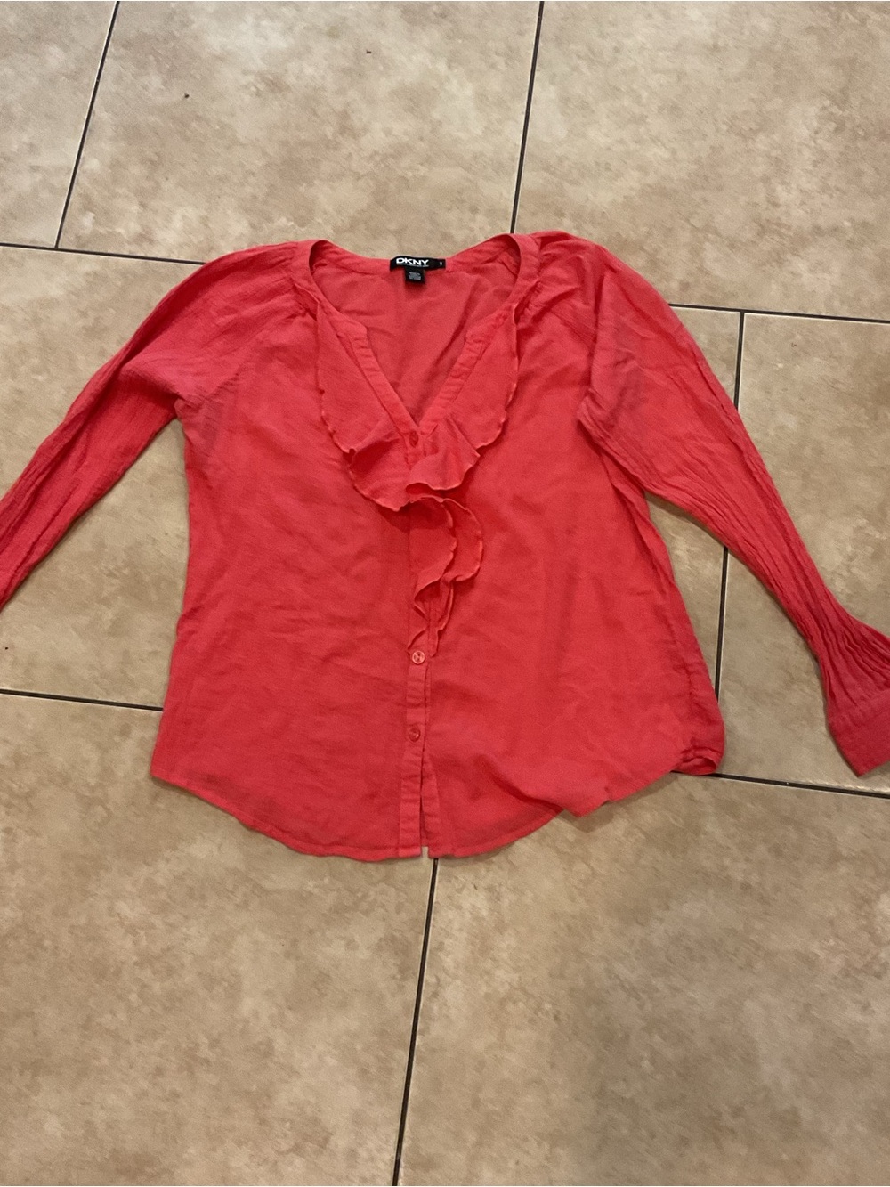 DKNY Coral Ruffle-Front Women’s Blouse Romantic